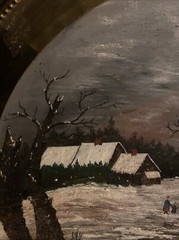 VTG An Original Art Oil (?) Painting On Copper 16” Tray Winter Scene