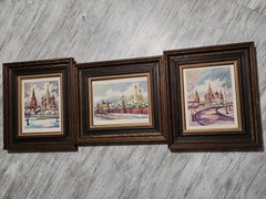 (3) RARE Kremlin/St. Basil’s Cathedral RUSSIA Watercolor ORIGINAL SIGNED Framed