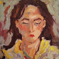 Woman Face Painting Oil Original Artwork Portrait Abstract Modern Small Painted