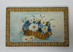 Mid Century Oil Painting Of Daisies In A Basket Ambrosia ’60