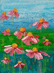 Daisies Impasto Painting Original Art Impression Oil Painting 7.9 x 5.9 in