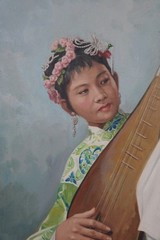 ASIAN ARTIST FRANCIS TSOY HONG KONG PORTRAIT PAINTING MUSICIAN PLAYING PIPA