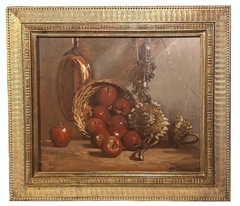 JOHN C. TRAYNOR 20-21st c. American STILL LIFE OIL PAINTING Apples & Sunflowers