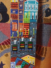 Vintage Brazilian Art Vertical Painting Carnival Street Scene Signed Decor MCM