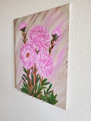 Handmade Painting Acrylic Art Panel 10x8x1/16in Decor Flowers Asters Garden