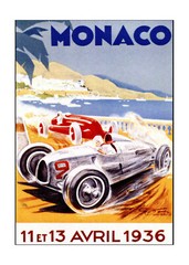 Vintage print painting art Monaco grand Prix 1936 canvas framed old car racing