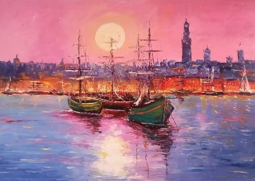 Painting by Lantigua Oil on Canvas Original Cuban Art „puerto“