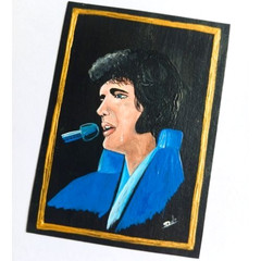 Vintage Crying Elvis Presley Black Velvet Acrylic Hand Painting Art NEW Original