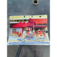 Nice Cafe Original Watercolor Painting French Street Scene 2004 Warren C Plauche