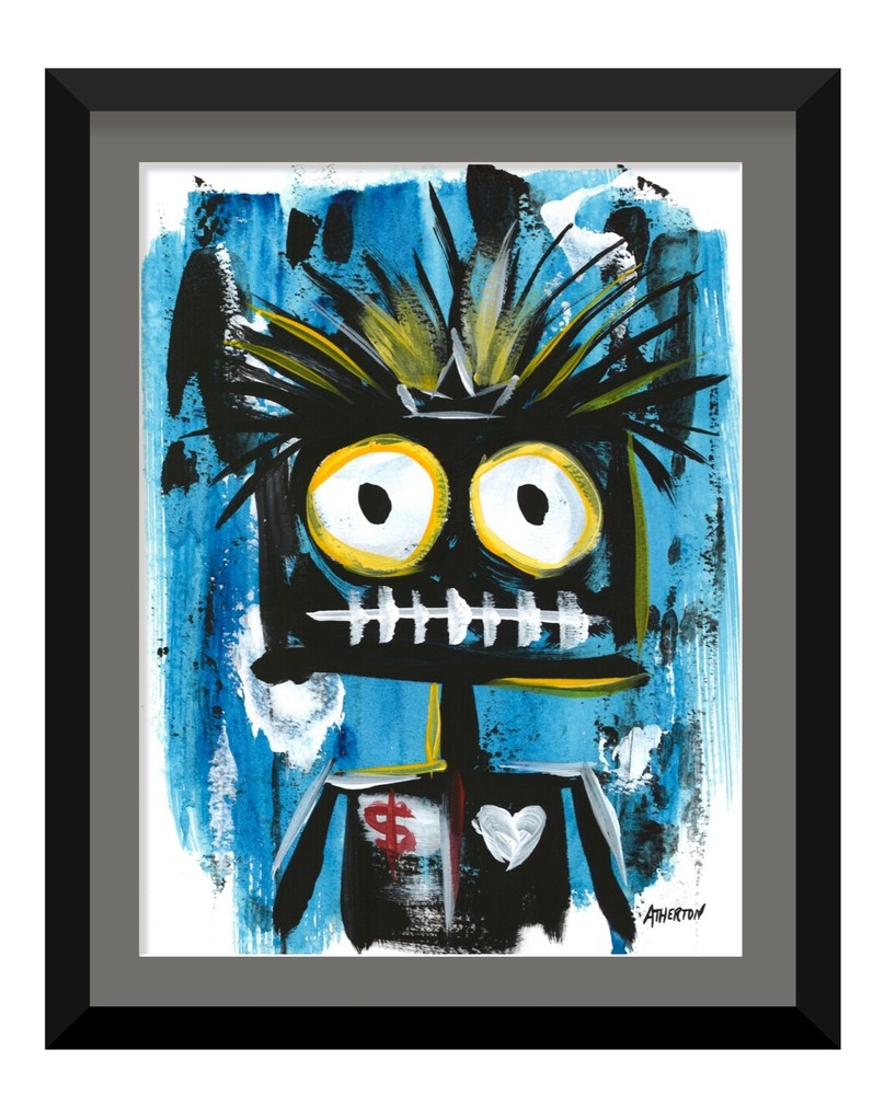 Original 9×12 Abstract Tribal Graffiti Painting Pop Art Blue Street Style