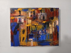 original abstract acrylic painting on canvas „Spanish Plaza At Night“
