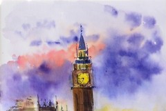 London Painting Big Ben Original Wall Art England Watercolor Palace of Westminst