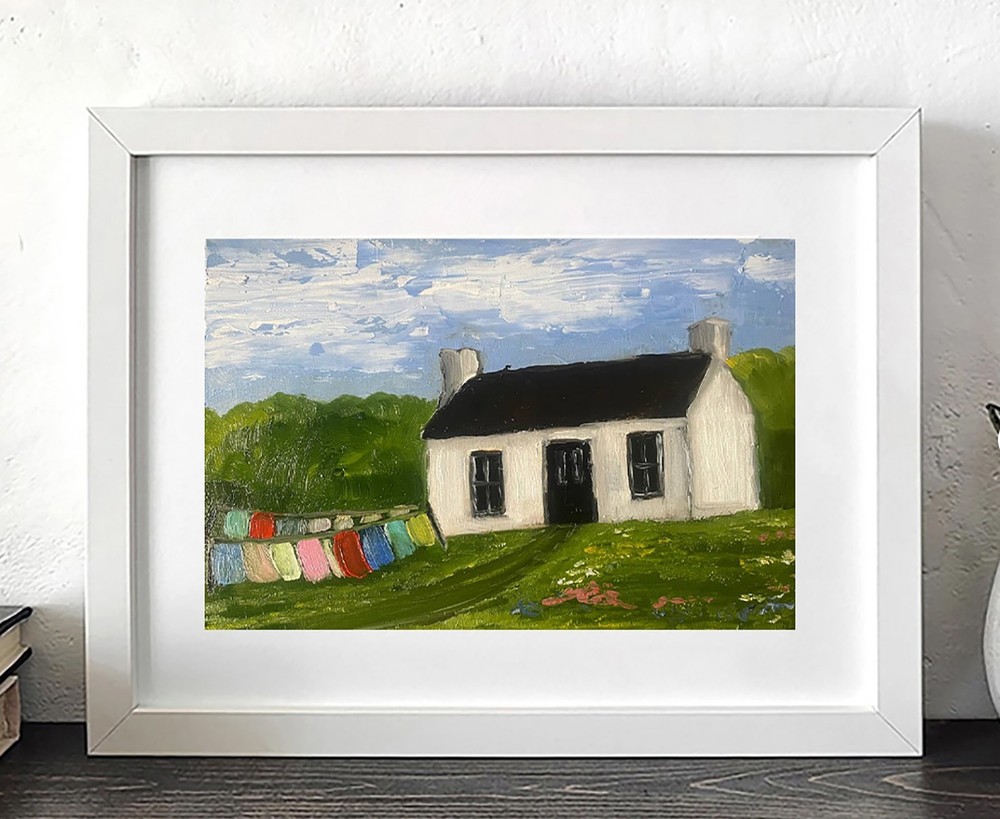 Irish Cottage Oil Painting: Impasto Ireland Landscape Wall Art 11.81×7.87 inch