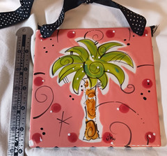 JBW 2004 Signed Hand Painted Palm Tree 6 x 6″ Enamel Square Charleston Art Piece