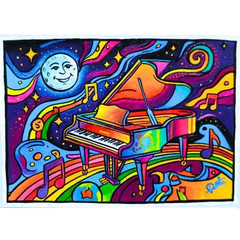 ACEO PETER MAX Style Music Piano Acrylic Hand Painting Ordered Pop Art NEW OOAK