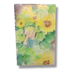 Original Watercolor Painting by Kakiuchi Nobuko „Peek-A-Boo“ Sunflowers 3″x5″