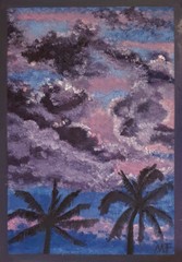 Sunset Painting Landscape Palm Trees Original Wall Art Tropical Beach Seascape