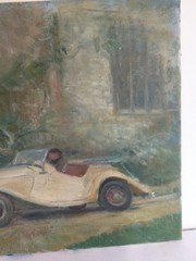 Orig. 1950’s Oil on Canvas – „Nancy in her MG at Cookes House About 1950“ Estate