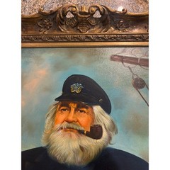 Kim Benson Sea Captain Oil Painting Ornate Gold Frame Nautical Portrait 30×32