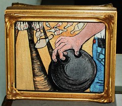 Expressionist Oil Painting Mixed Media Outsider Art BOWLING BALL PINS Framed FUN