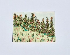 ACEO Original Art Card Mixed Media Tree On Hill Painting Abstract Watercolor