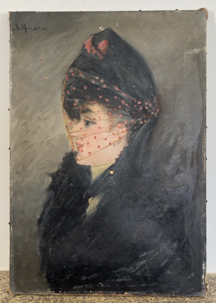 Oil On Canvas: Elegant By Veil c. 1890-1900 Belle Epoque Impressionism