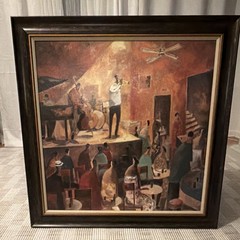 Framed Modern Jazz Band Painting Musical Instruments Concert Scene Art