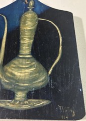 Still Life Painting On Board~Candle Apple Lamp~Wall Hanging Signed 1964