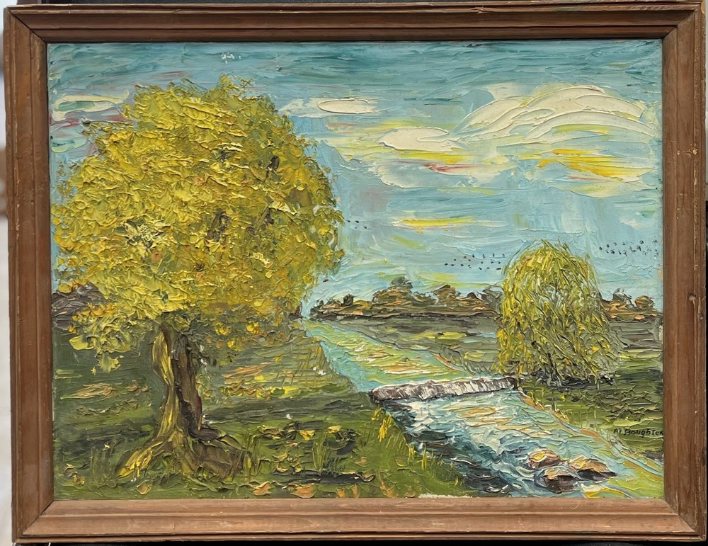 Vintage Oil Painting on Board Landscape Impasto Texture Heavy Palette Knife Art