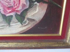 Framed Vintage Roses Oil Painting, Dark Moody Shabby Chic Floral Still Life.