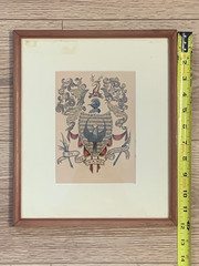 Vintage Buckingham Family Coat of Arms Heraldic Hand Colored Watercolor Art