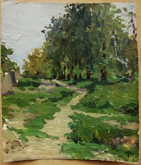 Ukrainian Soviet USSR Oil Painting impressionism realism landscape path outskirt