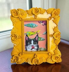 “Cat 🐈‍⬛ Snacks” mini animal print in vintage style ornate frame