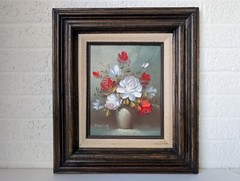 Original Signed Painting | Flowers Still Life | Red and White Flowers | Framed