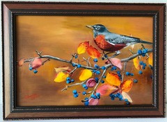 GOLDFINCH AND CONEFLOWER ~ Realistic Oil Painting on Board ~ FREE SHIPPING