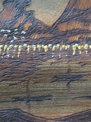 3 Brazilian Folk Art: Burlap Indigenous Portraits (2) & Mendes Pyrography(1)