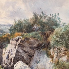 Francis G. Coleridge (1838-1923)- Framed Watercolour, Sheep Grazing near a Gorge