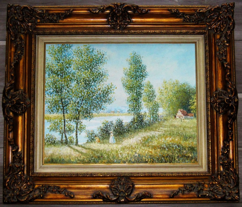Original Oil Painting Landscape Signed “Collins” – Impressionist Style – Framed
