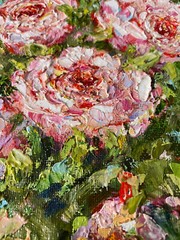 ORIGINAL OIL Painting “ ROSES“ heavy impasto 7″x5″ by Olga Diduh.