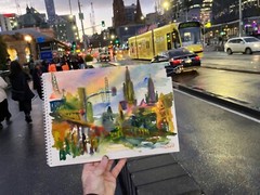 Swanston Street View, Melbourne Plein air Watercolor