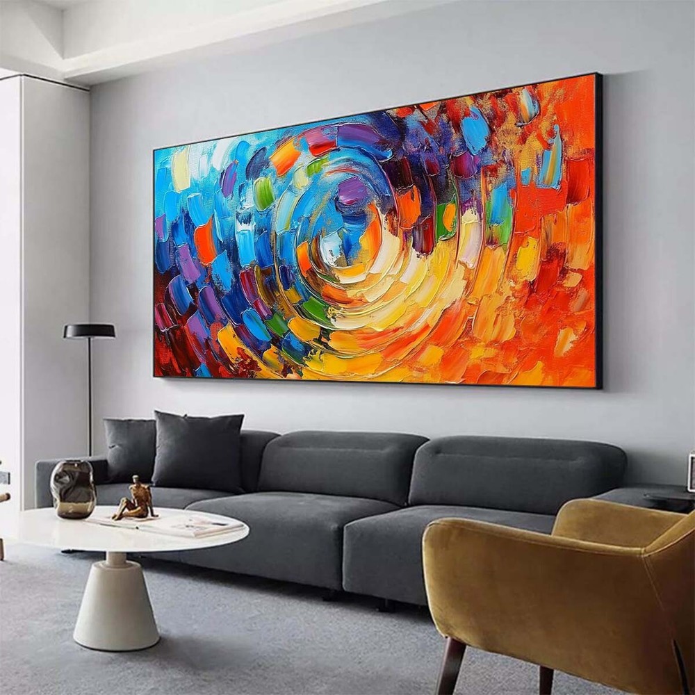 Hand painted Oil Painting Abstract Geometric Color Red Blue Canvas Painting