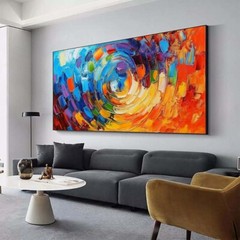 Hand painted Oil Painting Abstract Geometric Color Red Blue Canvas Painting
