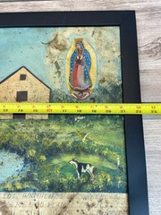Mexican Ex Voto 1946 Farm Scene Virgin Guadalupe San Juan de los Lagos Folk Art