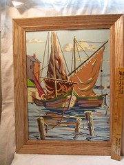 Vintage Mid Century Sails at Rest Sailboat Paint by Number Painting Art Framed