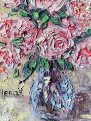 Original Pink Roses Oil Painting Framed 5×7″ Signed Impasto Palette Knife Art