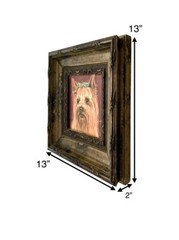 Dog Painting Yorkie Portrait Oil on Canvas Signed Vintage Art Gift Home Decor