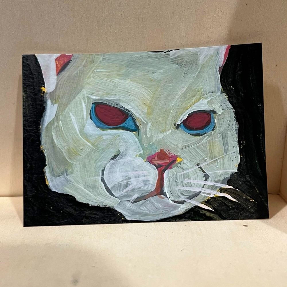 ACEO Original Art Card 2.5 x 3.5 Gouache mini painting cat/kitten