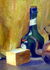 STILL LFE SALE California Oil ELEANOR COLBURN ‚Kettle & Bottle‘ 1924 20″ x 22″