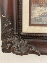Mid-Century Signed Burnett Paris Street Scene Oil Painting In Ornate Wood Frame