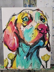 Original Dog Painting Abstract Expressionist Canvas 14×11 Puppy Pet Portrait